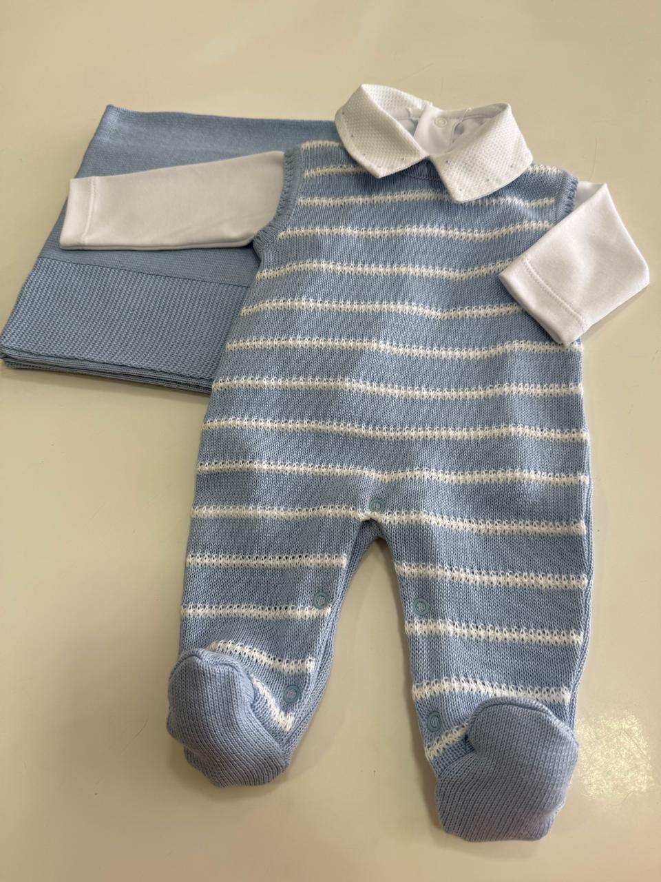 Saída Maternidade Azul e Branca- 2peças